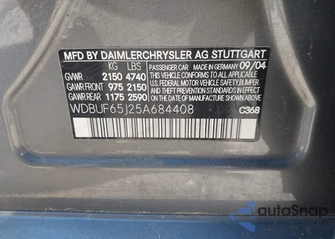 2005 Mercedes-Benz E 320 из США, поврежденный, VIN WDBUF65J25A684408